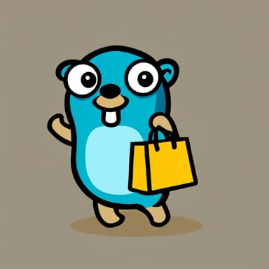 A Go Blue Gopher carrying a tote bag, in front of a blank background.