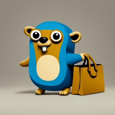 A Go Blue Gopher on a tote bag, in front of a blank background.