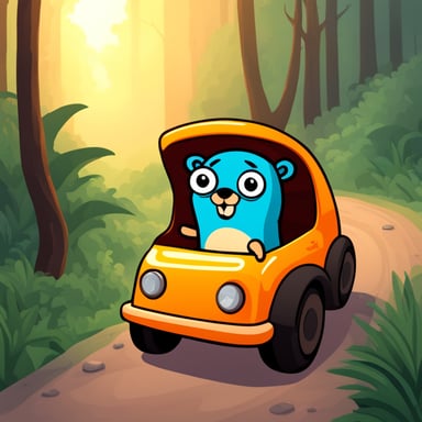 Go Blue Gopher rides car in jungle.