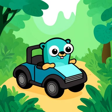 Go Blue Gopher rides car in jungle.