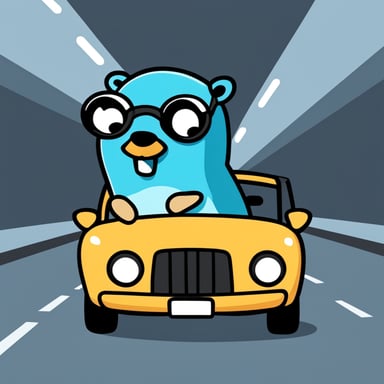 Go Blue Gopher in a car at a checkpoint, stuck in a traffic jam.