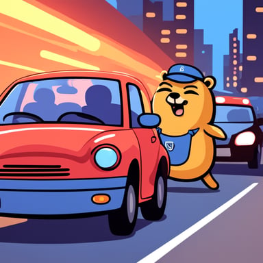 Go Blue Gopher in a car at a checkpoint, stuck in a traffic jam.