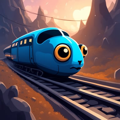 Go blue gopher in a fantastical train adventure, avoiding fire and mysterious skulls.