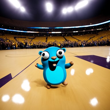 Happy Go Blue Gopher that handles the Groq sign.