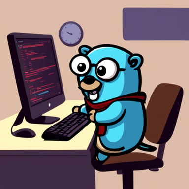 Go Blue Gopher typing on a keyboard with a screen.