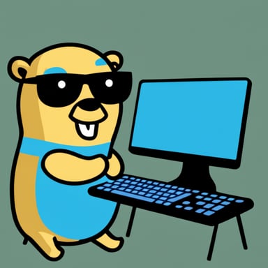 Go Blue Gopher typing on a keyboard with a screen.