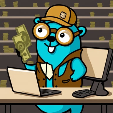 Go Blue Gopher working in e-commerce and making money.