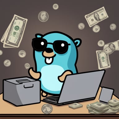 Go Blue Gopher working in e-commerce and making money.