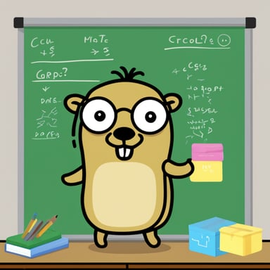 Go Blue Gopher showing another gopher whiteboard drawing with boxes and arrows.