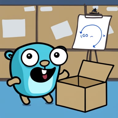 Go Blue Gopher showing another gopher whiteboard drawing with boxes and arrows.