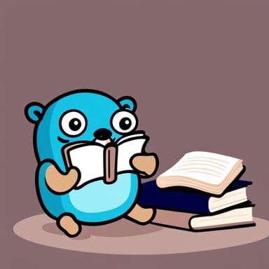 Go blue gopher sits on the sofa with a book in his hands.