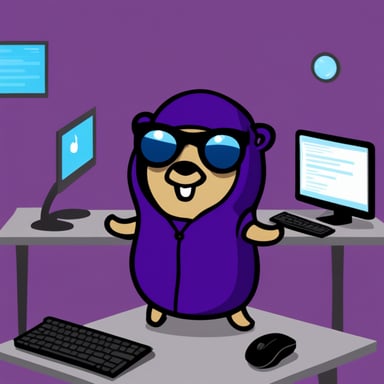 Go Blue Gopher as Hacker Violet Gopher