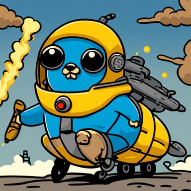 Go Blue Gopher riding an atomic bomb.