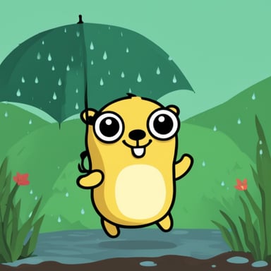 Happy Go Blue Gopher in the rain.