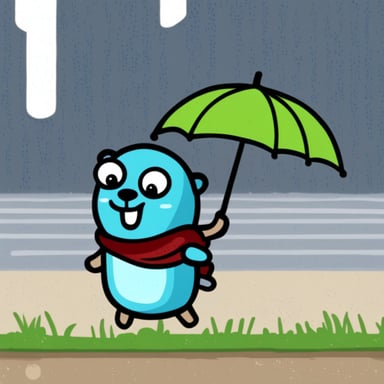 Happy Go Blue Gopher in the rain.