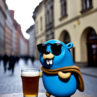 Go blue gopher enjoys a pint in Krakow, Poland.
