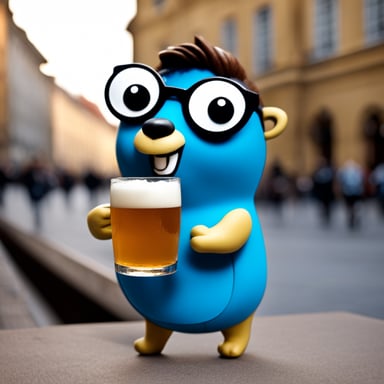Go blue gopher enjoys a pint in Krakow, Poland.