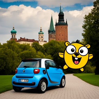 Go Blue Gopher explores IT in Krakow, Poland, drives a BMW, and uses an Apple iPhone.