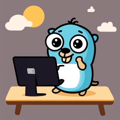 Go Blue Gopher as a hacker gopher drinking a lot of coffee.