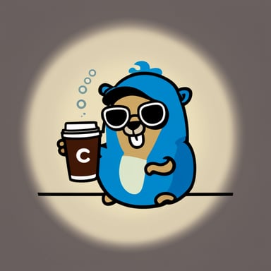 Go Blue Gopher as a hacker gopher drinking a lot of coffee.