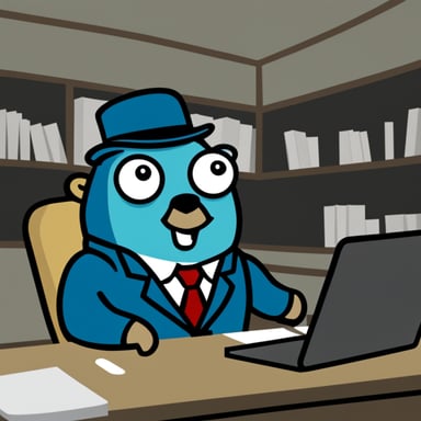Go Blue Gopher wearing a suit as a manager.