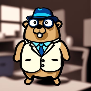 Go Blue Gopher wearing a suit as a manager.