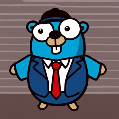 Go Blue Gopher wearing a suit as a manager.