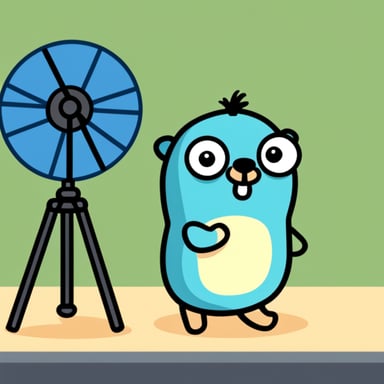 Sad Go Blue Gopher fixing a satellite dish.
