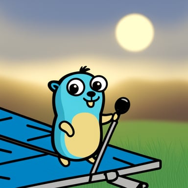 Sad Go Blue Gopher fixing a satellite dish.
