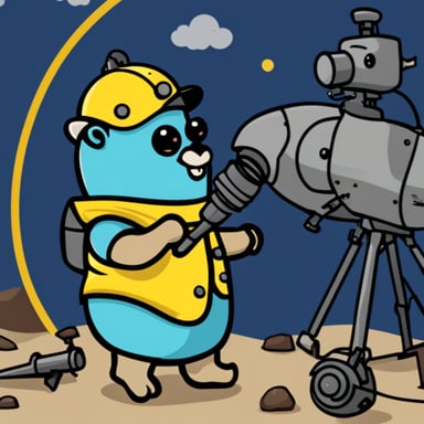 Go blue gopher fixing a satellite.