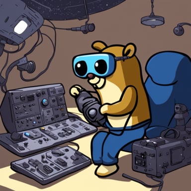 Go blue gopher fixing a satellite.
