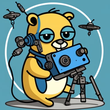 Go blue gopher fixing a satellite.