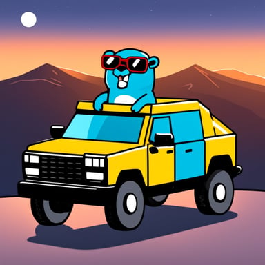Go blue gopher visiting the Hollywood Sign in his cybertruck.