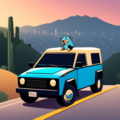Go blue gopher visiting the Hollywood Sign in his cybertruck.