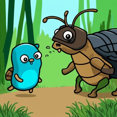 Go Blue Gopher fighting a giant bug.