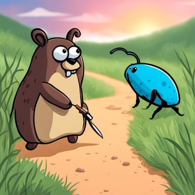 Go Blue Gopher fighting a giant bug.