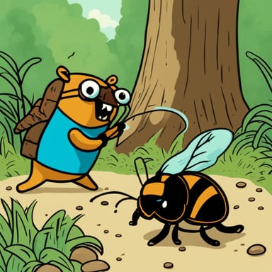 Go Blue Gopher fighting a giant bug.
