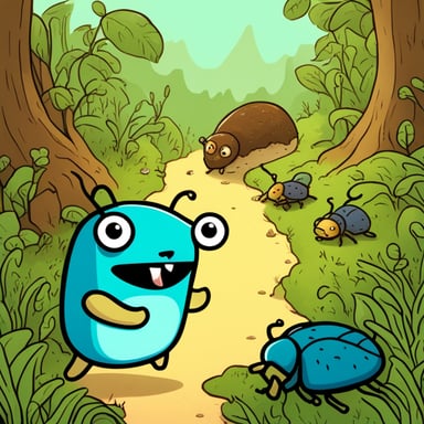 Go Blue Gopher fighting many giant bugs.