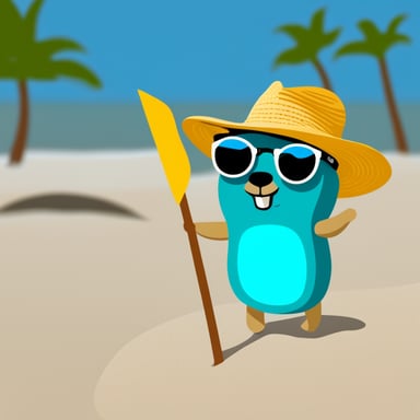 Go Blue Gopher on vacation on the beach.