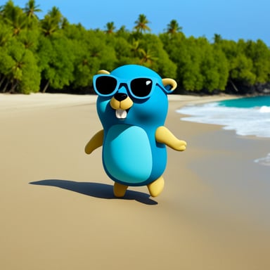 Go Blue Gopher on vacation on the beach.
