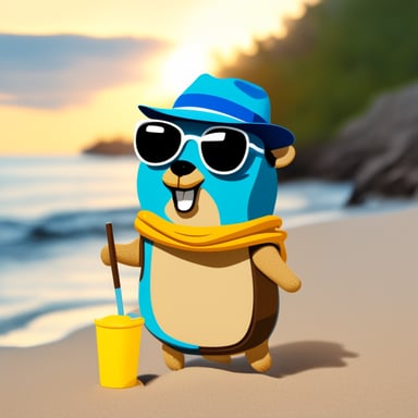Go Blue Gopher on vacation on the beach.