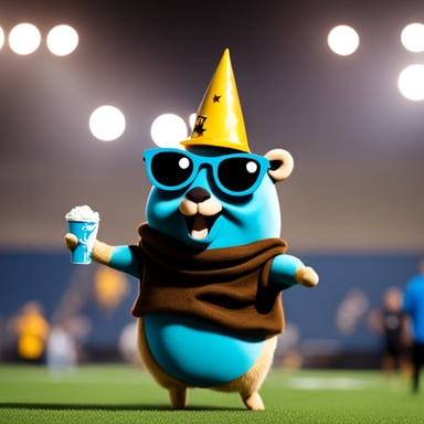 Happy Go Blue Gopher who celebrates success.