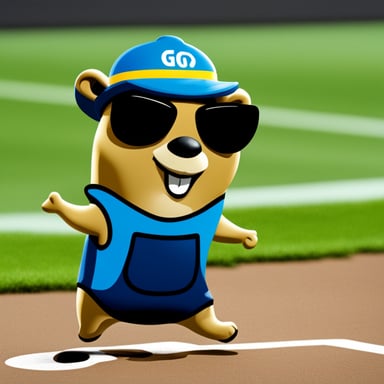 Happy Go Blue Gopher who celebrates success.