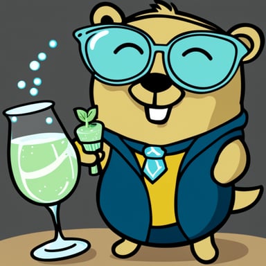 Go Blue Gopher celebrates with a glass of champagne.