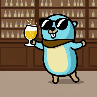 Go Blue Gopher celebrates with a glass of champagne.