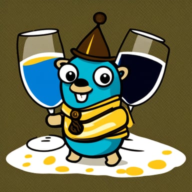 Go Blue Gopher celebrates with a glass of champagne.