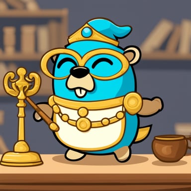 Go Blue Gopher as the Greek god of law with a scale and sword.