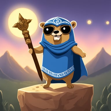 Go Blue Gopher as the Greek god of law with a scale and sword.