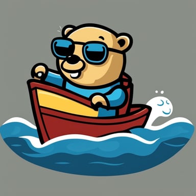 Go Blue Gopher as a boss of fleets, steering a boat, styled like the main Go gopher for a clean, minimalist logo.