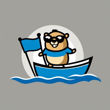 Go Blue Gopher as a leader of fleets of boats for a simple and minimalistic logo without background (background is white) and without color.